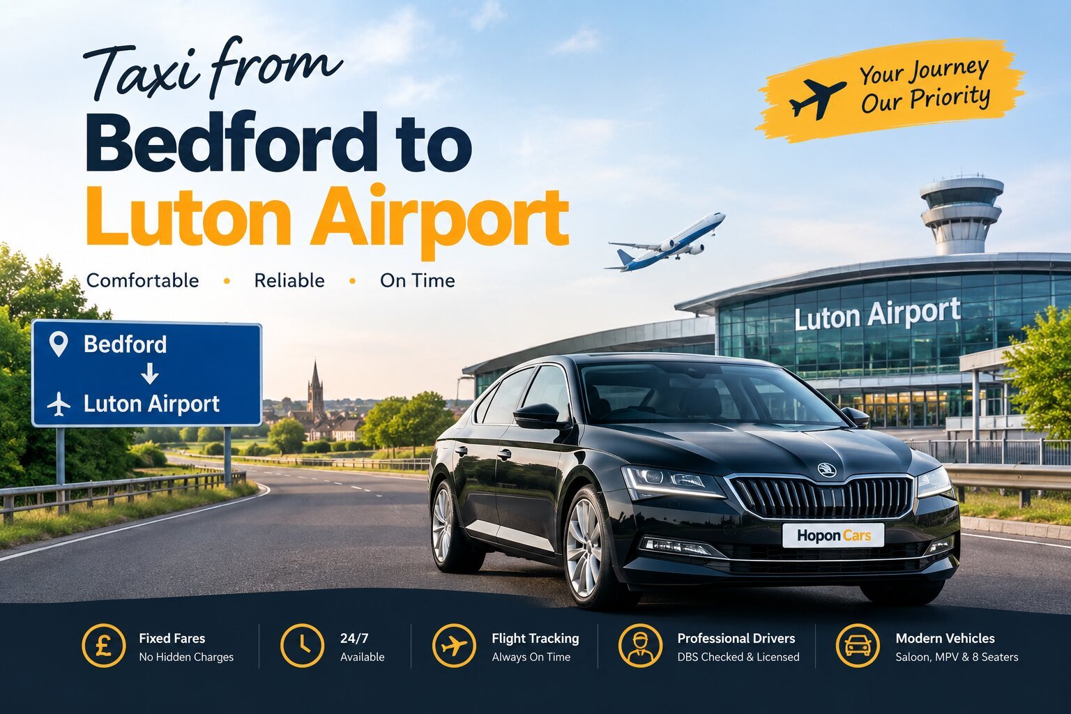 Taxi from Bedford to Luton Airport