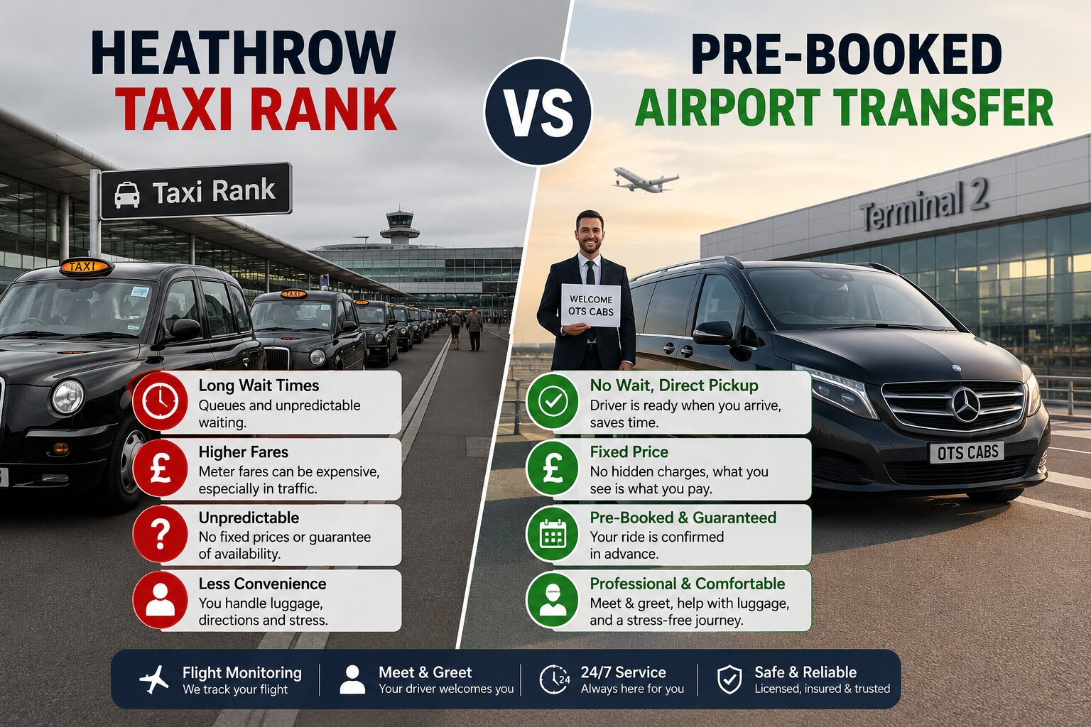 Heathrow Taxi Rank vs Pre-Booked Airport Transfer
